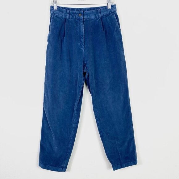 (8 Petite) Vintage LL Bean Blue Corduroy High Waisted Mom Pants - Picture 1 of 5